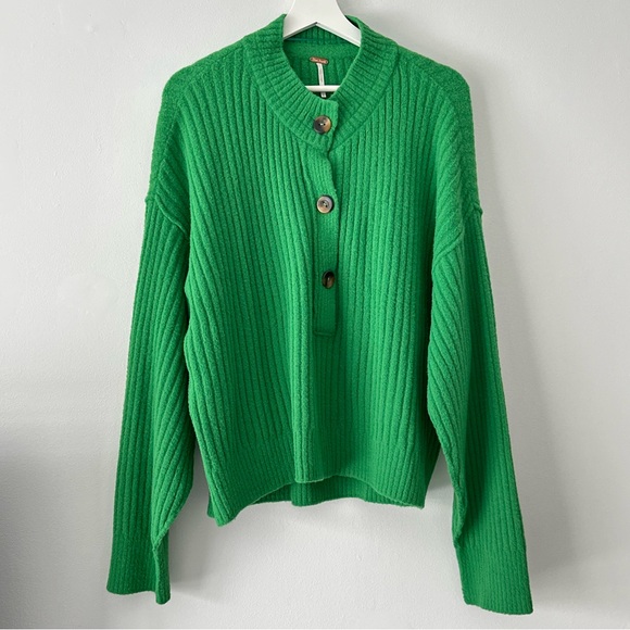Free People Sweaters - Free People Cocoa Henley Pullover Green Sweater Large